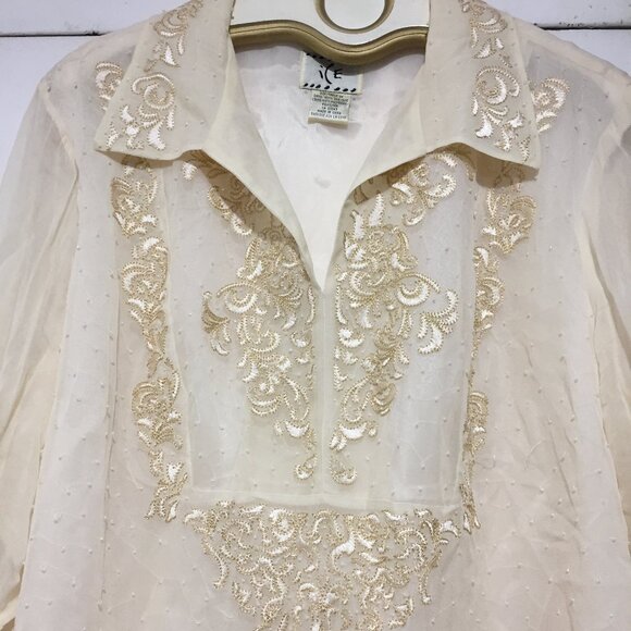 VINTAGE ILE EMBROIDERED EMBELLISHED SILK BLOUSES SIZE 2XL - Picture 8 of 10